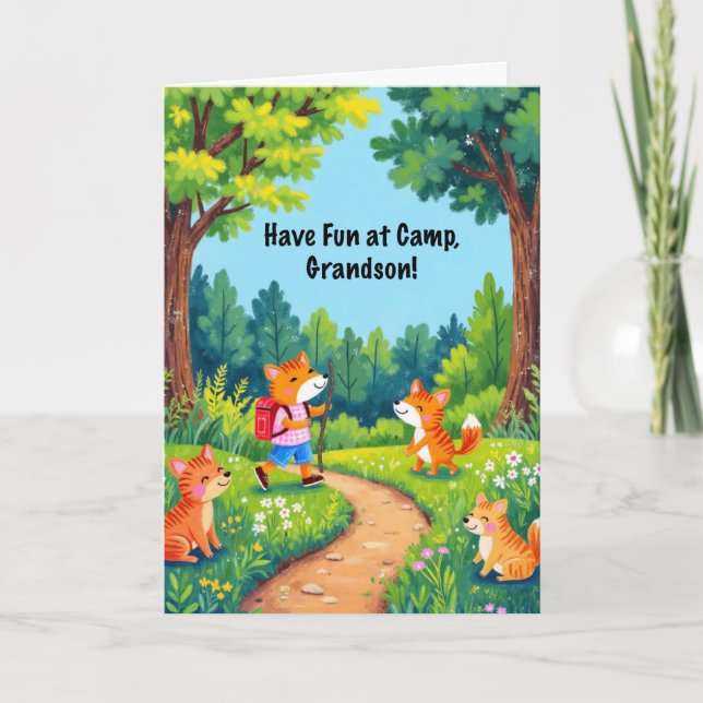 Grandson Summer Camp Thinking of You Fox in Woods Card (Front)