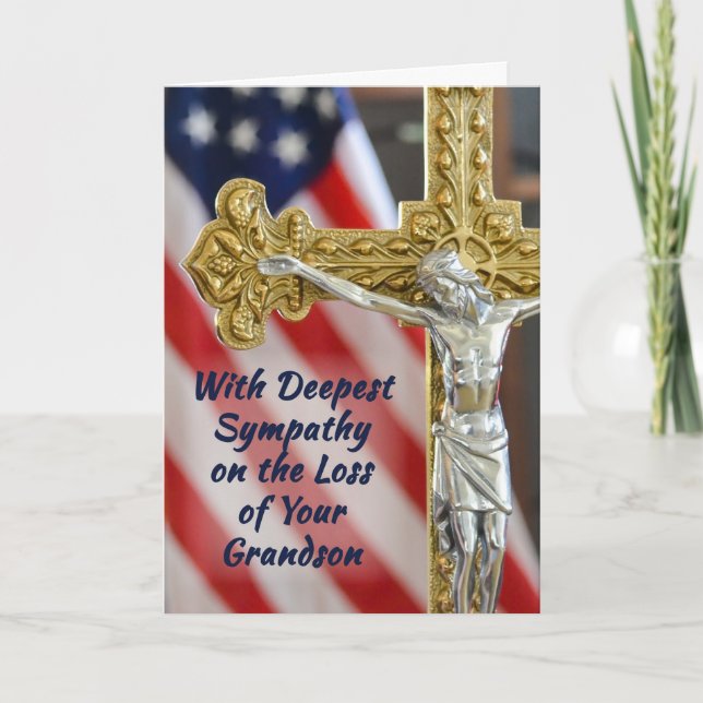 Grandson, Sympathy Religious Christian Military Card (Front)