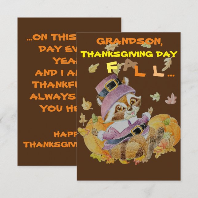 Grandson Thanksgiving greetings card  (Front/Back)