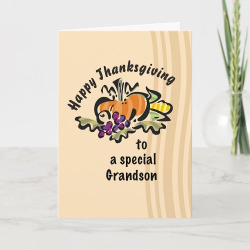 Grandson Thanksgiving with Pumpkin Illustration Card