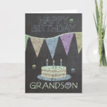 Grandson Trendy Chalk Board Effect Birthday Card<br><div class="desc">A modern Chalkboard Effect Birthday Greeting Card With Cakes And Banners</div>