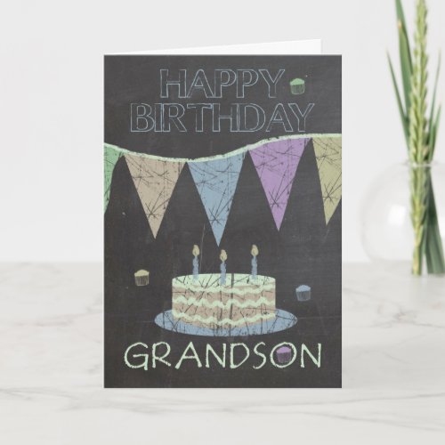 Grandson Trendy Chalk Board Effect Birthday Card