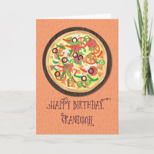Grandson Tween Teen Pizza Birthday Card (Front)