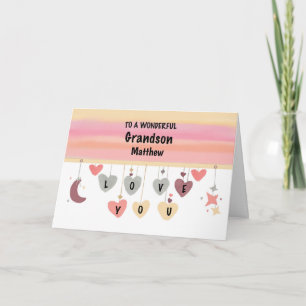 Grandson Valentine Hearts Moon Stars Card