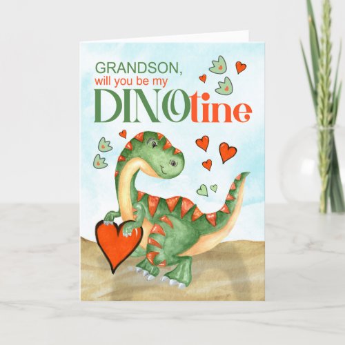 Grandson Valentine T_Rex Dinosaur DINOtine Holiday Card