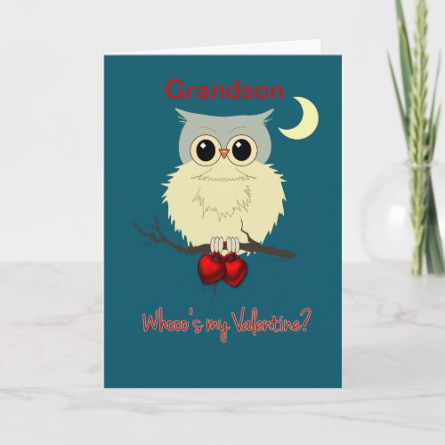 Grandson Valentines Day Cute Owl Humor Holiday Card