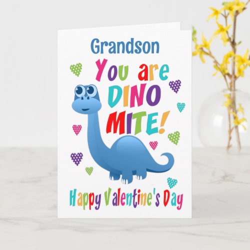Grandson Valentines Day Dinosaur Card