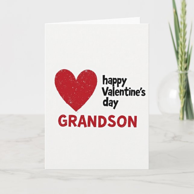 Grandson Valentines Grunge Heart Card (Front)