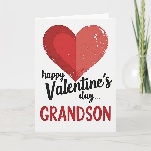 Grandson Valentines Speckled Heart Card (Front)