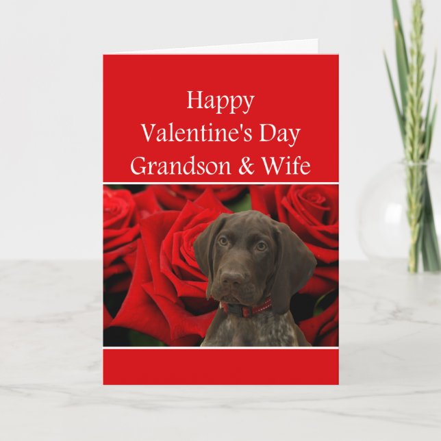 Grandson & Wife Glossy Grizzly Valentine Holiday Card (Front)