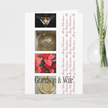 Grandson  & Wife  Red  Black & White Winter Holiday Card by studioportosabbia at Zazzle