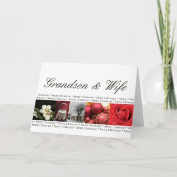 Grandson  & Wife  Red  Black & White Winter Holiday Card by studioportosabbia at Zazzle