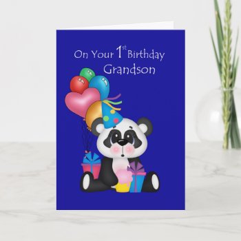 Grandson's 1st Birthday  Panda And Balloons Card by janemd_78 at Zazzle