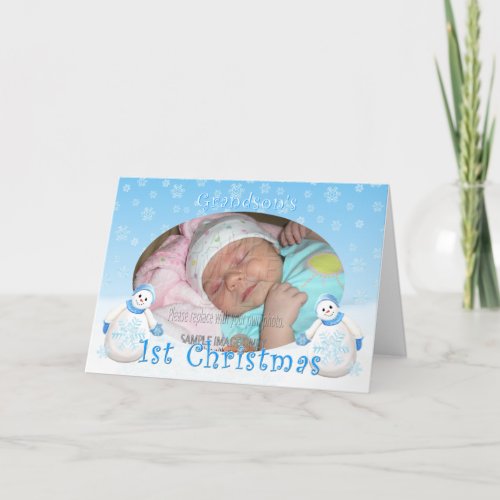 Grandsons 1st Christmas Photo Snowman Card