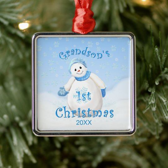 Grandsons First Christmas Ornament 2022 Grandson's 1st Christmas Snowman Ornament Grandsons First Christmas Ornament 2022 Grandson's 1st Christmas Snowman Ornament