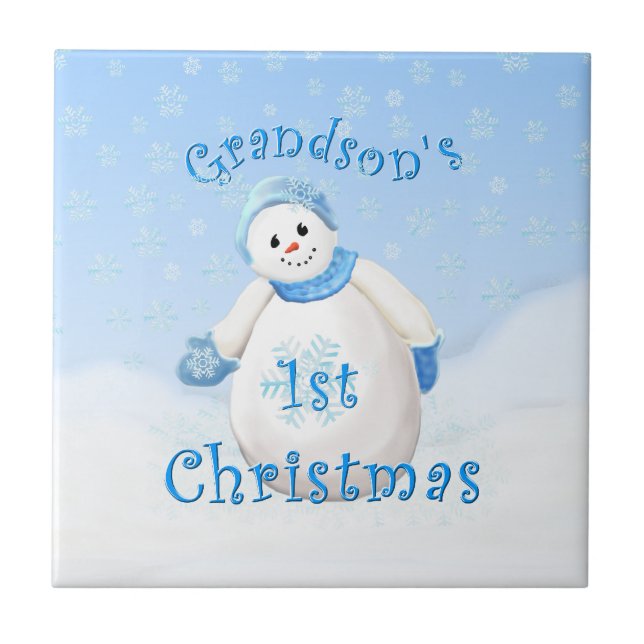 Grandson's 1st Christmas Snowman Tile (Front)