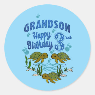 Grandson's 3rd Birthday Classic Round Sticker