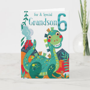 Grandson's 6th Birthday Card - Happy Dinosaur