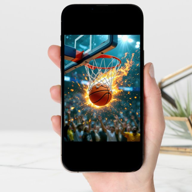 Grandson's Birthday Flaming Basketball In the Net Card (Front Digital)