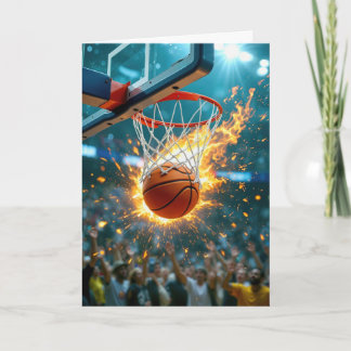 Grandson's Birthday Flaming Basketball In the Net Card