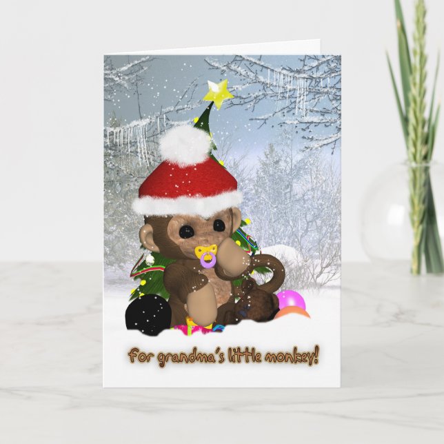 Grandson's Christmas - Grandma's Little Monkey Holiday Card (Front)