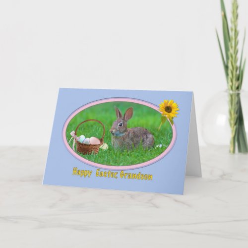 Grandsons Easter Card with Bunny and Eggs