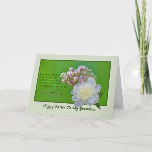 Grandsons Easter Card with Pink and White Flowers