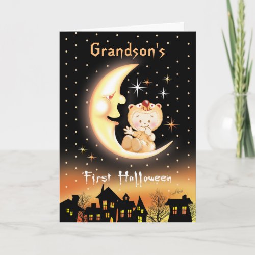 Grandsons First Halloween Moon Baby Card