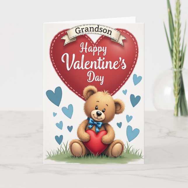 Grandsons Valentines Day Bear Card (Front)