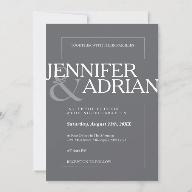 Granite Gray Modern Minimal Simple Wedding Invitat Invitation (Back)