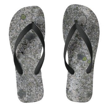 Granite Gray Rock With Green Moss Flip Flops by KreaturRock at Zazzle
