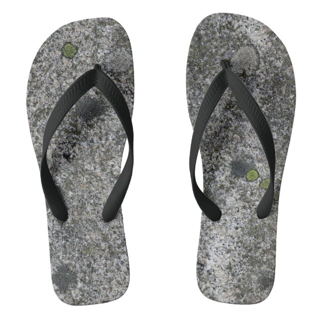 Granite Gray Rock with Green Moss Flip Flops (Footbed)