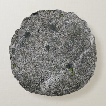 Granite Gray With Green Moss Details Round Pillow by KreaturRock at Zazzle