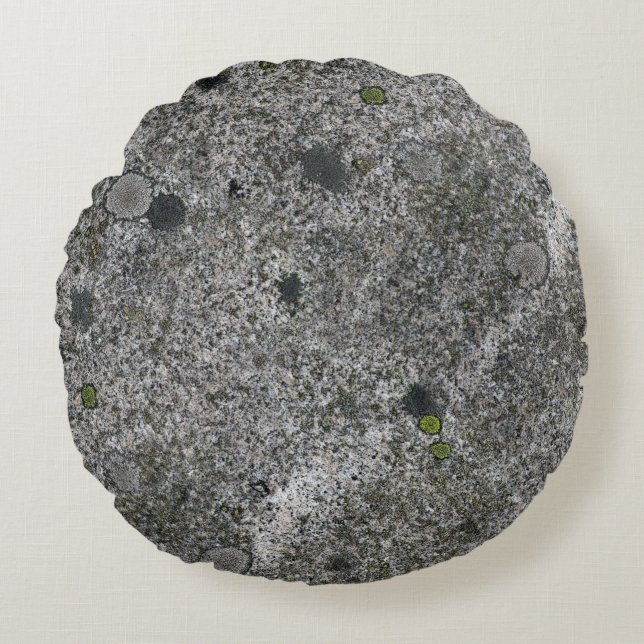 Granite Gray with Green Moss Details Round Pillow (Front)