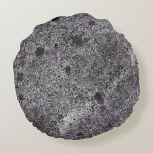 Granite Gray with Pink Details Round Pillow