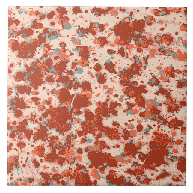 Granite pattern red ochre and beige with grey blue ceramic tile (Front)