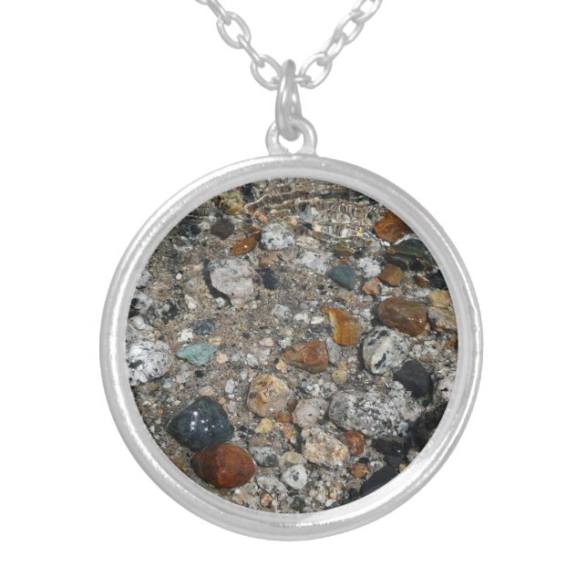 Granite Pebbles in Tenaya Lake at Yosemite Silver Plated Necklace (Front)