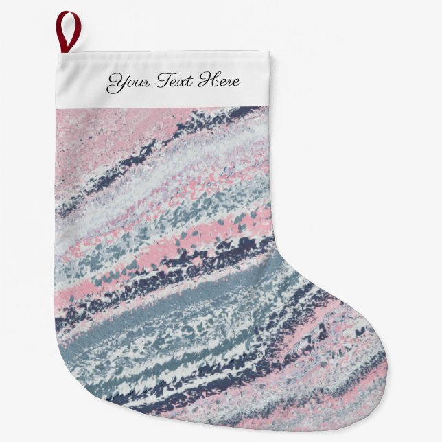 Granite Pink Blue Gray Marble Slate Agate Stone Large Christmas Stocking (Front)