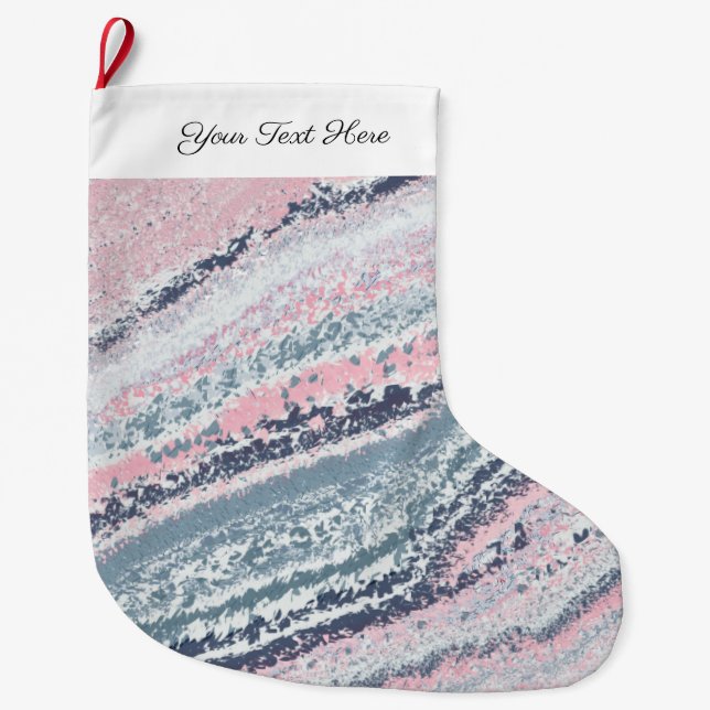 Granite Pink Blue Gray Marble Slate Agate Stone Large Christmas Stocking (Front)