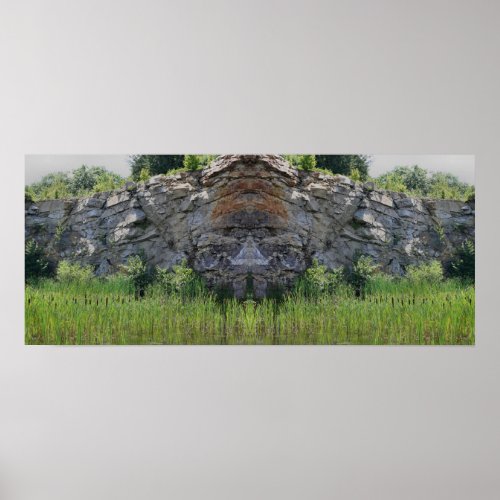 Granite Rock Cliff Cattails Pond Mirror Abstract Poster