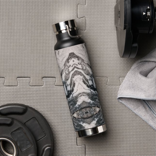 Granite Rock Marbling in Black, White and Grey Water Bottle (Gym)