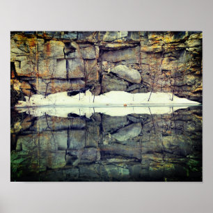 Granite Rock Wall Reflections In Pond Nature Poster