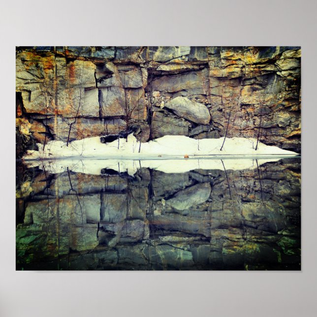 Granite Rock Wall Reflections In Pond Nature  Poster (Front)