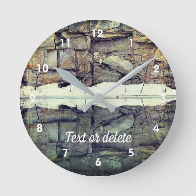 Granite Rock Wall Reflections In Pond Personalized Round Clock (Front)
