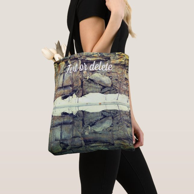 Granite Rock Wall Reflections In Pond Personalized Tote Bag (Close Up)