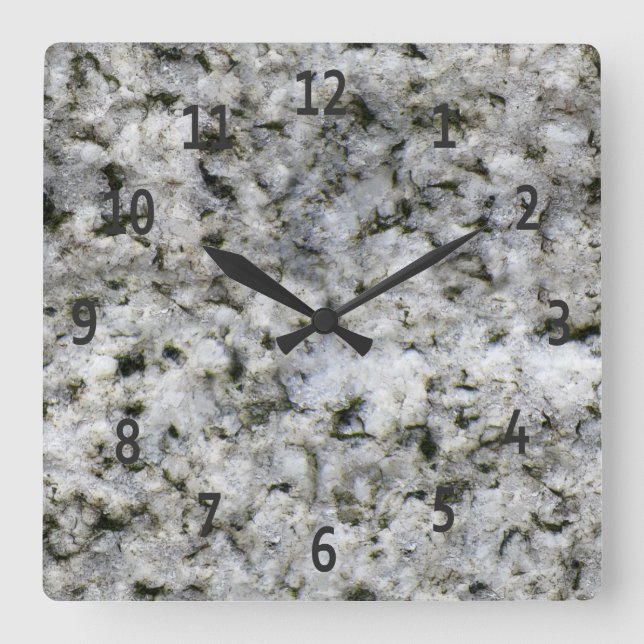 Granite Rock White with Black Digits Square Wall Clock (Front)