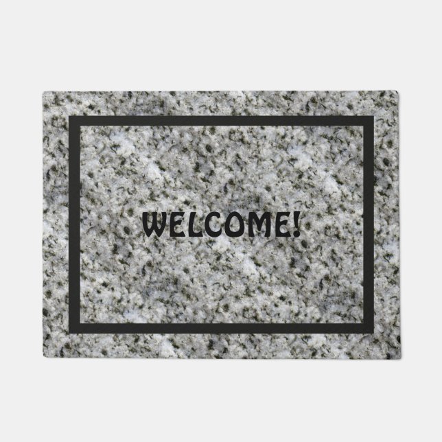 Granite Rock White with Black Frame and Text Doormat (Front)