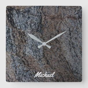 Granite stone red black texture square wall clock