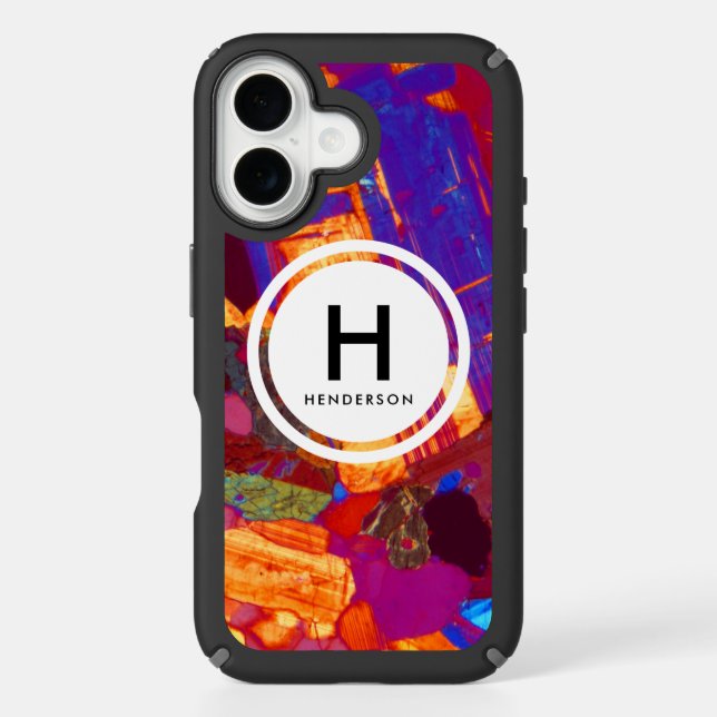 Granite Thin Section with Gypsum Plate Monogram Speck iPhone Case (Front)