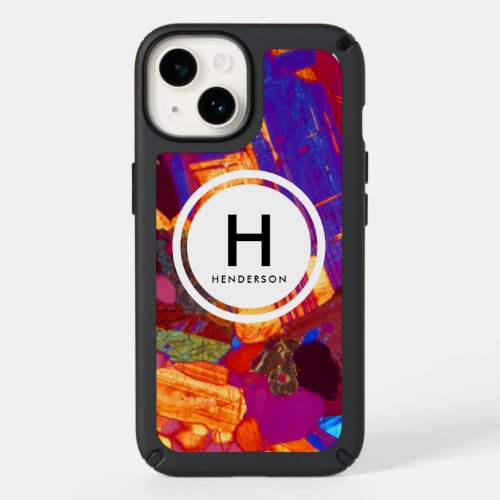 Granite Thin Section with Gypsum Plate Monogram Speck iPhone 14 Case